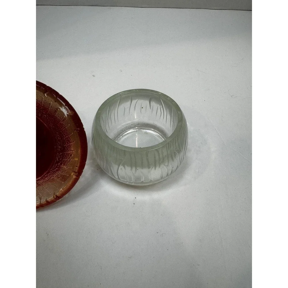 Vintage Red Lucite‎ Resin Mushroom Trinket Jar Clear Ribbed Base Whimsical